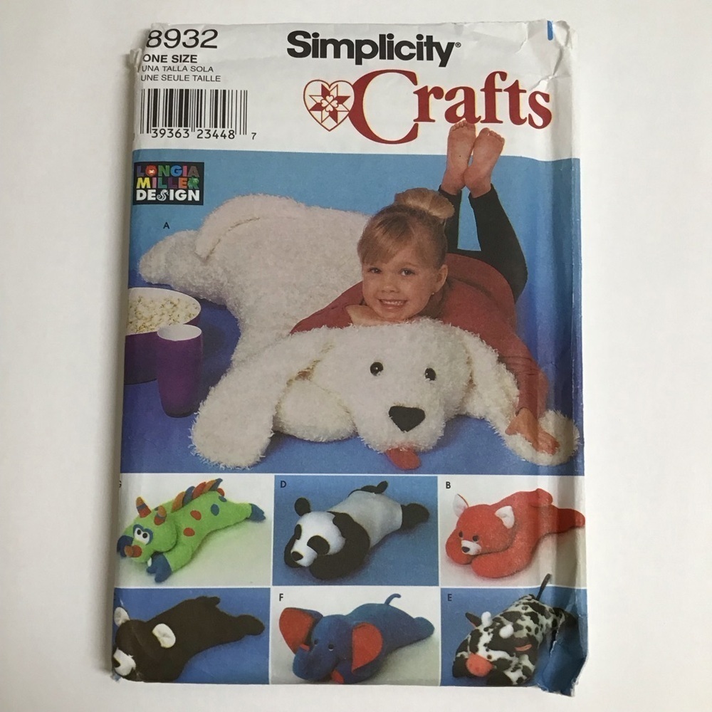 Simplicity Crafts PILLOW ANIMALS Sewing Pattern 1999 Bear Cow 8932 UNCUT NEW